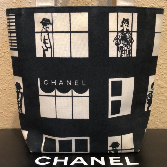 CHANEL Coco Canvas Window Tote Bag Black White Classic - Picture 5 of 15